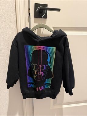 H&M Black Kids Hoodie with Rainbow Darth Vader Graphic